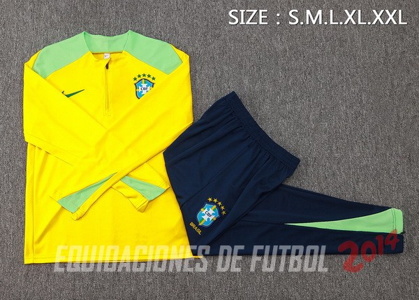Conjunto Completo Sudadera Entrenamiento Brasil 2024 Amarillo Azul I Verde
