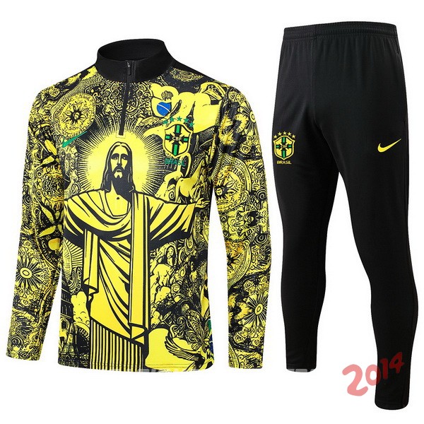 Conjunto Completo Sudadera Entrenamiento Brasil 2024 Amarillo Negro