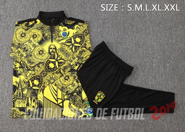 Conjunto Completo Sudadera Entrenamiento Brasil 2024 Amarillo Negro