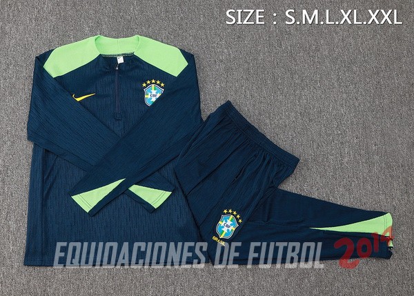 Conjunto Completo Sudadera Entrenamiento Brasil 2024 Azul Marino Verde