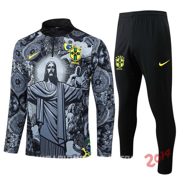 Conjunto Completo Sudadera Entrenamiento Brasil 2024 Gris I Negro