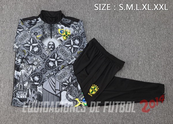 Conjunto Completo Sudadera Entrenamiento Brasil 2024 Gris I Negro
